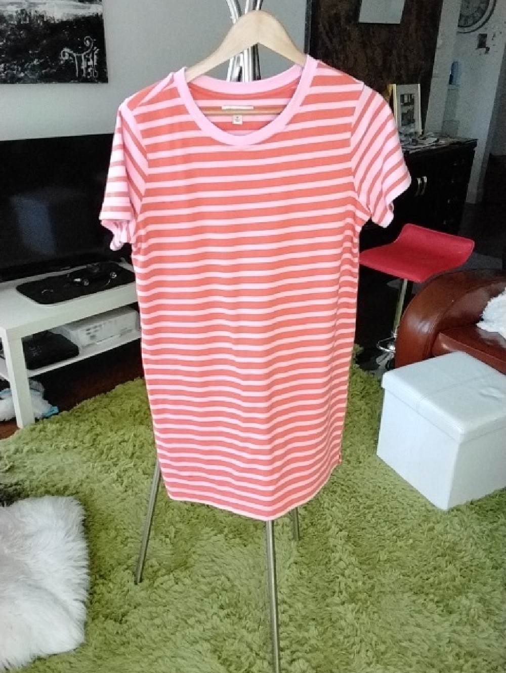 Striped Pink and White Short Sleeve Women’s Dress